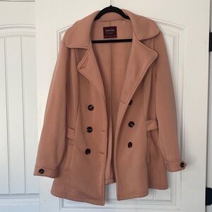 Women's Classic Double-Breasted Sweatshirt-like Peacoat - Blush